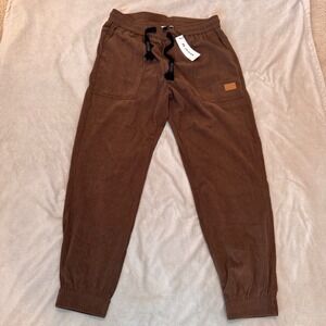 Mens Corduroy Jogger Cozy Pants Brown Elastic Waist Drawstring Size 36 NEW